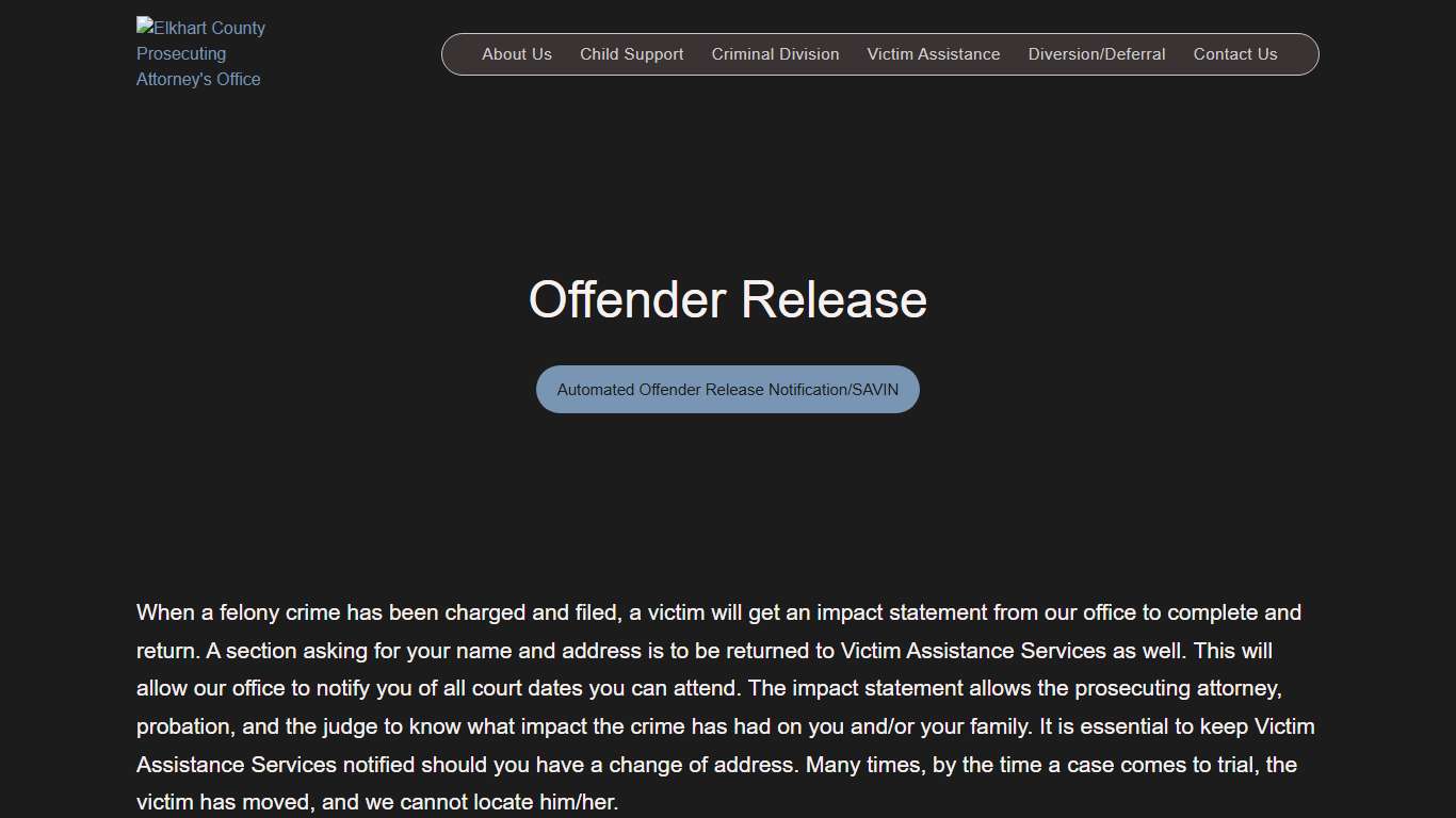 Offender Release - Office of the Prosecuting Attorney for Elkhart County